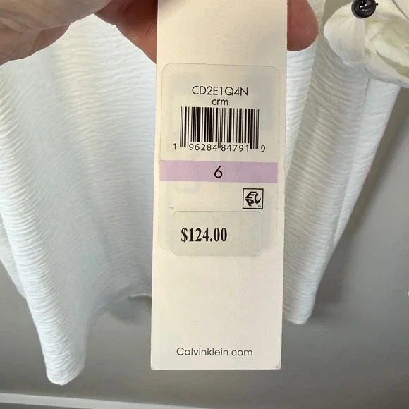 NWT Calvin Klein White Sheath Dress Boat Neckline Tied, Ruched Sleeve Women's 6 - Picture 4 of 6